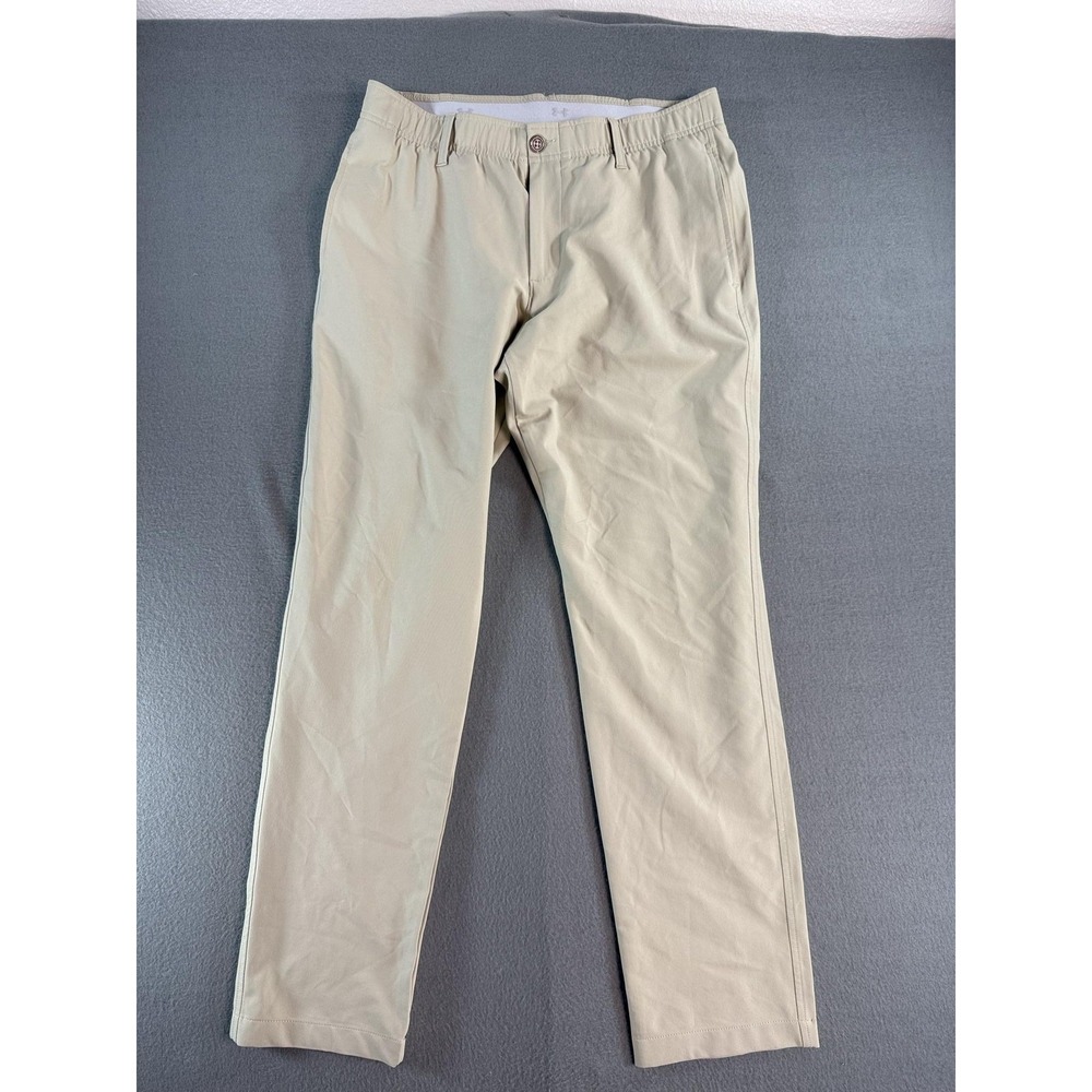 Under Armour Pants Mens 34x30 Beige Khakis Stretch Elastic Waist 1377301